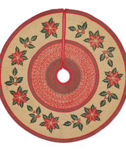 Christmas Tree Decorations VHC Brands 50 In. Poinsettia Natural Tan Holiday Christmas Decor Jute Tree Skirt