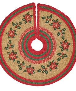 Christmas Tree Decorations VHC Brands 21 In. Poinsettia Natural Tan Holiday Christmas Decor Jute Mini Tree Skirt