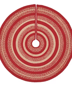 Christmas Tree Decorations VHC Brands 50 In. Cunningham Cherry Red Holiday Christmas Decor Jute Tree Skirt