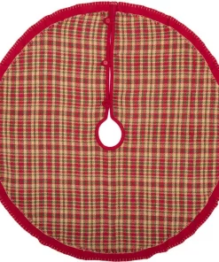 Christmas Tree Decorations VHC Brands 48 In. Claren Cherry Red Rustic Christmas Decor Tree Skirt