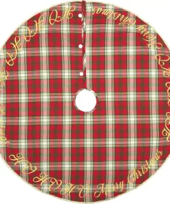 Christmas Tree Decorations VHC Brands 48 In. Holiday Cherry Red Farmhouse Christmas Decor Tree Skirt