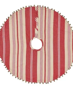 Christmas Tree Decorations VHC Brands 21 In. Vintage Stripe Candy Apple Red Farmhouse Christmas Decor Mini Tree Skirt