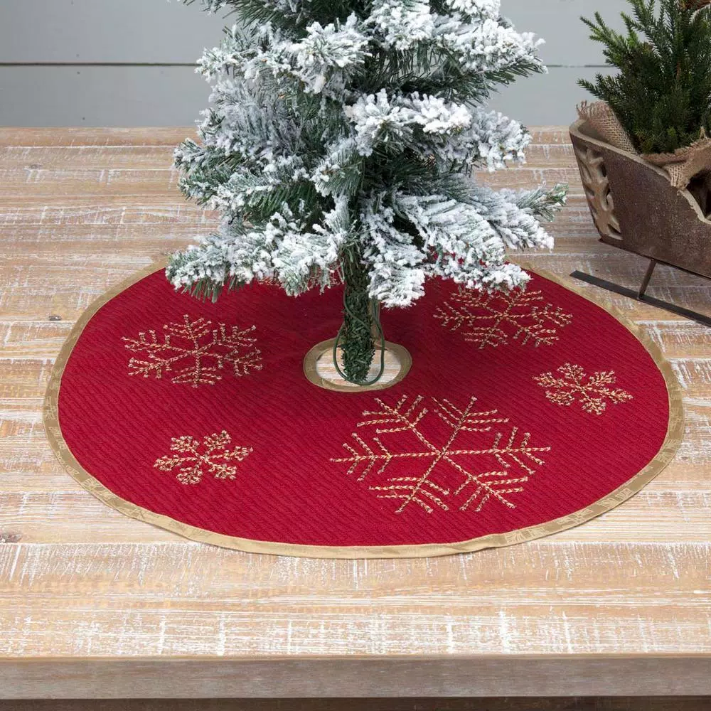 Christmas Tree Decorations VHC Brands 21 In. Revelry Brick Red Traditional Christmas Decor Mini Tree Skirt 3 Christmas Tree Decorations VHC Brands 21 In. Revelry Brick Red Traditional Christmas Decor Mini Tree Skirt - Image 3