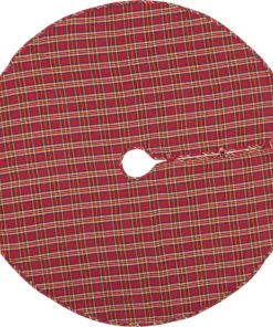 Christmas Tree Decorations VHC Brands 55 In. Galway Barn Red Rustic Christmas Decor Tree Skirt