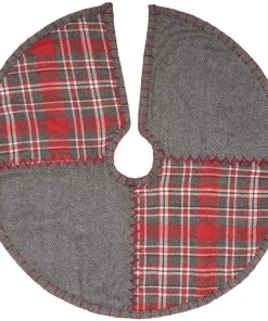 Christmas Tree Decorations VHC Brands 21 In. Anderson Cherry Red Rustic Christmas Decor Patchwork Mini Tree Skirt