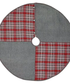 Christmas Tree Decorations VHC Brands 48 In. Anderson Cherry Red Rustic Christmas Decor Patchwork Tree Skirt