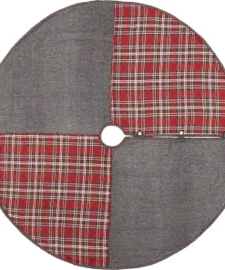 Christmas Tree Decorations VHC Brands 60 In. Anderson Cherry Red Rustic Christmas Decor Patchwork Tree Skirt