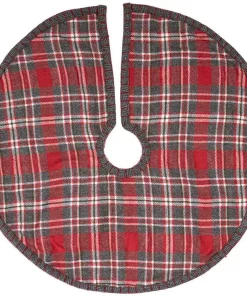 Christmas Tree Decorations VHC Brands 21 In. Anderson Cherry Red Rustic Christmas Decor Plaid Mini Tree Skirt