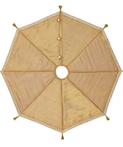 Christmas Tree Decorations VHC Brands 48 In. Tinsel Gold Yellow Glam Christmas Decor Tree Skirt