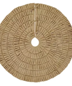 Christmas Tree Decorations VHC Brands 48 In. Natural Festive Burlap Farmhouse Christmas Decor Ruffled Tree Skirt