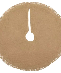 Christmas Tree Decorations VHC Brands 21 In. Natural Festive Burlap Farmhouse Christmas Decor Mini Tree Skirt