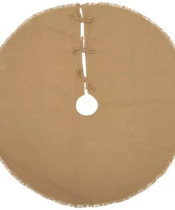 Christmas Tree Decorations VHC Brands 48 In. Natural Festive Burlap Farmhouse Christmas Decor Tree Skirt