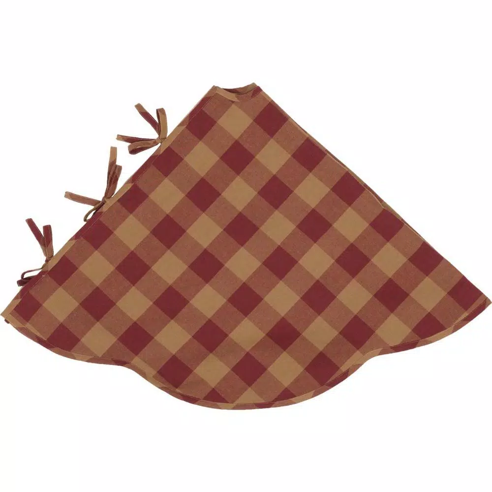Christmas Tree Decorations VHC Brands 55 In. Burgundy Check Red Primitive Christmas Decor Scalloped Tree Skirt 3 Christmas Tree Decorations VHC Brands 55 In. Burgundy Check Red Primitive Christmas Decor Scalloped Tree Skirt - Image 3