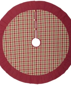 Christmas Tree Decorations VHC Brands 48 In. Jonathan Plaid Natural Tan Traditional Christmas Decor Tree Skirt