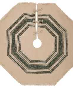Christmas Tree Decorations VHC Brands 48 In. Green Vintage Burlap Stripe Farmhouse Christmas Decor Tree Skirt