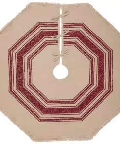 Christmas Tree Decorations VHC Brands 48 In. Red Vintage Burlap Stripe Farmhouse Christmas Decor Tree Skirt