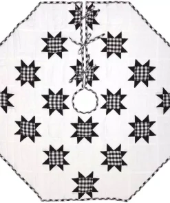 Christmas Tree Decorations VHC Brands 48 In. Black Emmie Farmhouse Christmas Decor Patchwork Tree Skirt