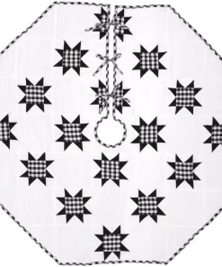 Christmas Tree Decorations VHC Brands 55 In. Black Emmie Farmhouse Christmas Decor Patchwork Tree Skirt