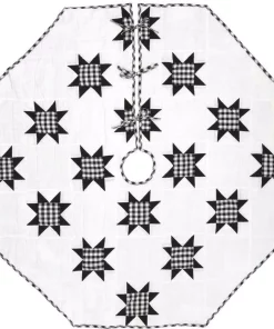 Christmas Tree Decorations VHC Brands 60 In. Black Emmie Farmhouse Christmas Decor Patchwork Tree Skirt