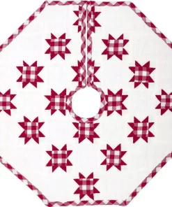 Christmas Tree Decorations VHC Brands 21 In. Red Emmie Farmhouse Christmas Decor Patchwork Tree Skirt