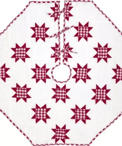 Christmas Tree Decorations VHC Brands 48 In. Red Emmie Farmhouse Christmas Decor Patchwork Tree Skirt
