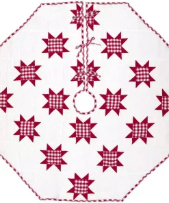 Christmas Tree Decorations VHC Brands 55 In. Red Emmie Farmhouse Christmas Decor Patchwork Tree Skirt