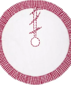 Christmas Tree Decorations VHC Brands 48 In. Red Emmie Farmhouse Christmas Decor Ruffled Tree Skirt