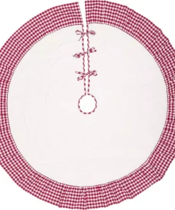 Christmas Tree Decorations VHC Brands 60 In. Red Emmie Farmhouse Christmas Decor Ruffled Tree Skirt
