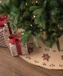 Christmas Tree Decorations VHC Brands 48 In. Jute Burlap Poinsettia Natural Tan Holiday Decor Tree Skirt -Christmas Tree Decorations Shop vhc brands christmas tree skirts collars 42565 31 1000
