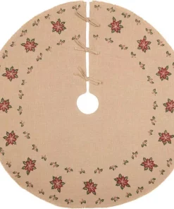 Christmas Tree Decorations VHC Brands 48 In. Jute Burlap Poinsettia Natural Tan Holiday Decor Tree Skirt