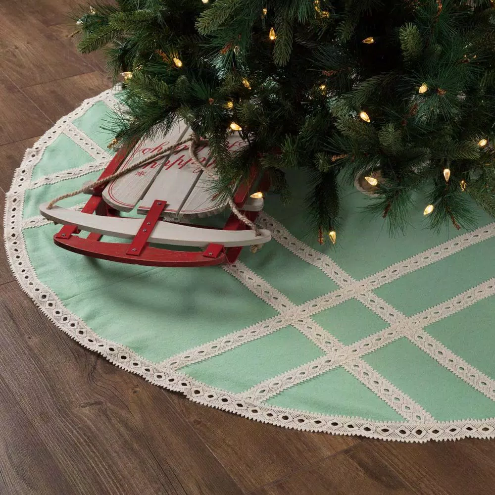 Christmas Tree Decorations VHC Brands 60 In. Mint Margot Farmhouse Christmas Decor Tree Skirt 4 Christmas Tree Decorations VHC Brands 60 In. Mint Margot Farmhouse Christmas Decor Tree Skirt - Image 4