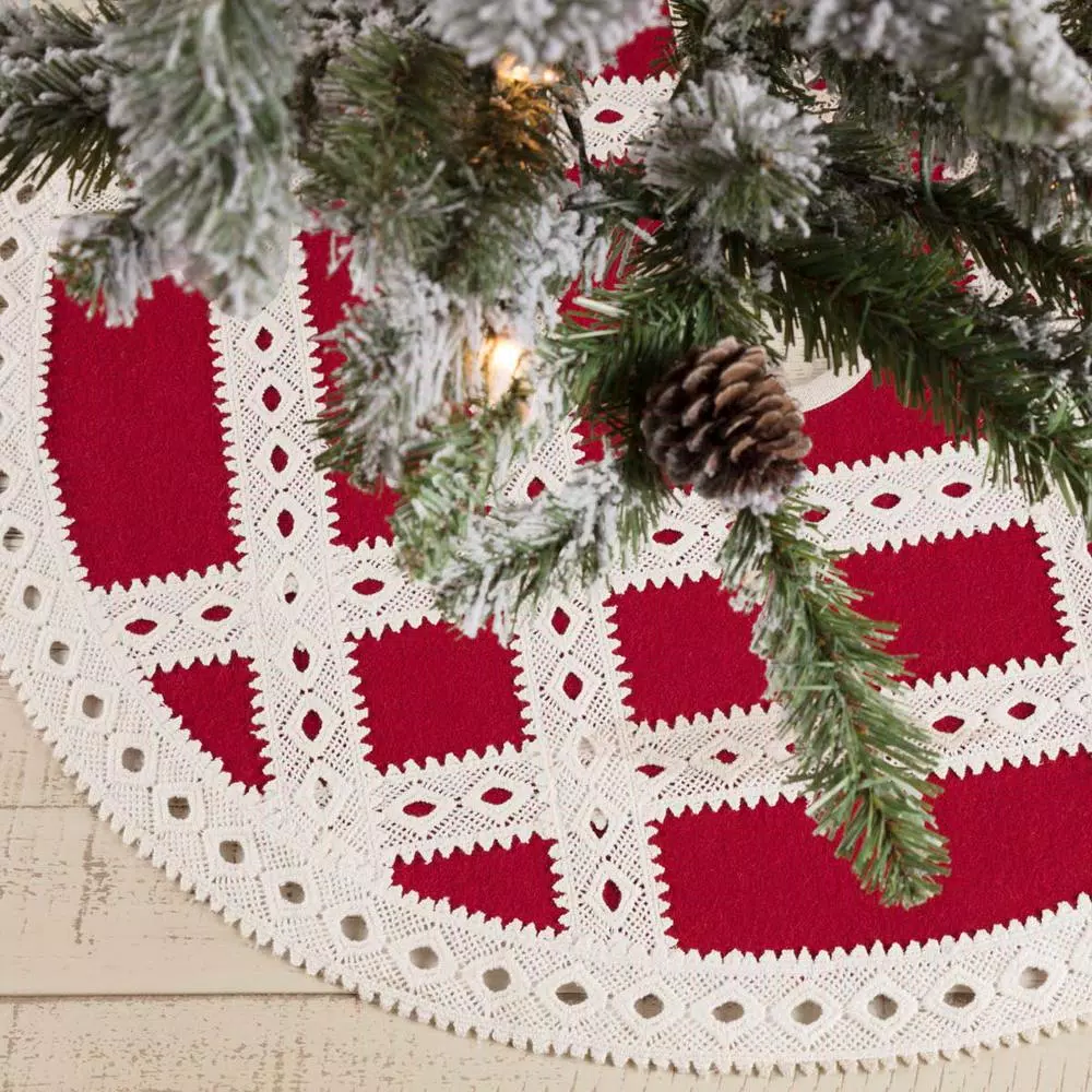 Christmas Tree Decorations VHC Brands 21 In. Red Margot Farmhouse Christmas Decor Tree Skirt 4 Christmas Tree Decorations VHC Brands 21 In. Red Margot Farmhouse Christmas Decor Tree Skirt - Image 4