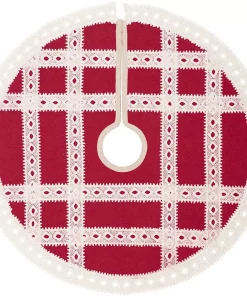 Christmas Tree Decorations VHC Brands 21 In. Red Margot Farmhouse Christmas Decor Tree Skirt