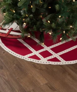 Christmas Tree Decorations VHC Brands 48 In. Red Margot Farmhouse Christmas Decor Tree Skirt -Christmas Tree Decorations Shop vhc brands christmas tree skirts collars 42580 31 1000