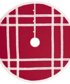 Christmas Tree Decorations VHC Brands 48 In. Red Margot Farmhouse Christmas Decor Tree Skirt