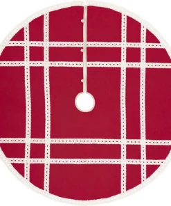 Christmas Tree Decorations VHC Brands 55 In. Red Margot Farmhouse Christmas Decor Tree Skirt