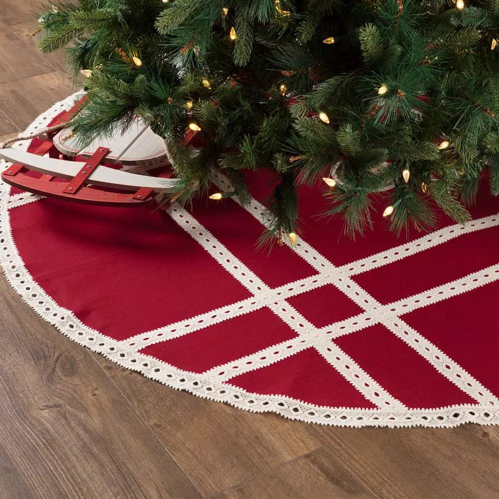 Christmas Tree Decorations VHC Brands 60 In. Red Margot Farmhouse Christmas Decor Tree Skirt 4 Christmas Tree Decorations VHC Brands 60 In. Red Margot Farmhouse Christmas Decor Tree Skirt - Image 4