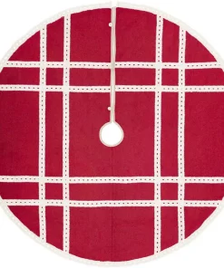 Christmas Tree Decorations VHC Brands 60 In. Red Margot Farmhouse Christmas Decor Tree Skirt