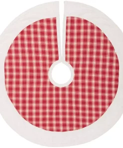 Christmas Tree Decorations VHC Brands 21 In. Red Plaid Christmas Farmhouse Decor Tree Skirt