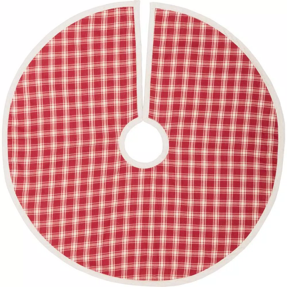 Christmas Tree Decorations VHC Brands 21 In. Red Plaid Christmas Farmhouse Decor Tree Skirt 2 Christmas Tree Decorations VHC Brands 21 In. Red Plaid Christmas Farmhouse Decor Tree Skirt - Image 2