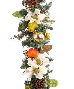 Christmas Greenery Village Lighting Company 9 Ft. Pre-Lit LED Magnolia Orchard Garland