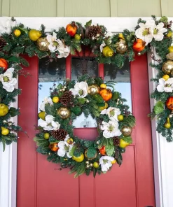 Christmas Greenery Village Lighting Company 9 Ft. Pre-Lit LED Magnolia Orchard Garland -Christmas Tree Decorations Shop village lighting company christmas garland v 20681 76 1000