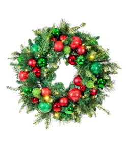 Christmas Greenery Village Lighting Company 30 In. Pre-Lit LED Christmas Cheer Wreath -Christmas Tree Decorations Shop village lighting company christmas wreaths v 20706 44 1000
