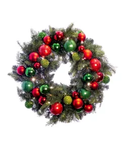 Christmas Greenery Village Lighting Company 30 In. Pre-Lit LED Christmas Cheer Wreath