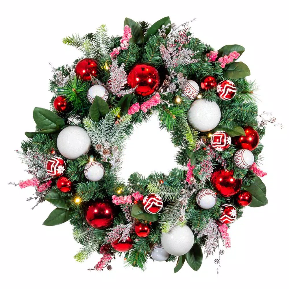 Christmas Greenery Village Lighting Company 30 In. Pre-Lit LED Nordic Wreath 1 Christmas Greenery Village Lighting Company 30 In. Pre-Lit LED Nordic Wreath