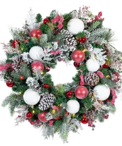 Christmas Greenery Village Lighting Company 30 In. Pre-Lit LED Frosted Wonderland Wreath