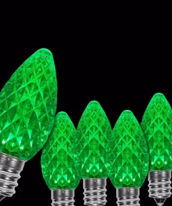 Christmas Lights Wintergreen Lighting OptiCore C7 LED Green Faceted Christmas Light Bulbs (25-Pack)