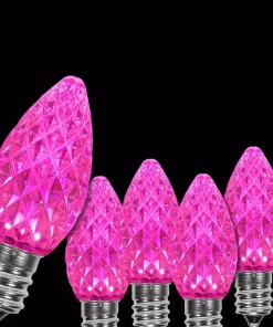 Christmas Lights Wintergreen Lighting OptiCore C7 LED Pink Faceted Christmas Light Bulbs (25-Pack)