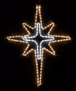 Christmas Lights Wintergreen Lighting 28 In. 149-Light LED Warm And Cool White Hanging Bethlehem Star With Cross Center
