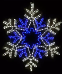 Christmas Lights Wintergreen Lighting 28 In. 407-Light LED Blue And Cool White Hanging Snowflake With Star Center